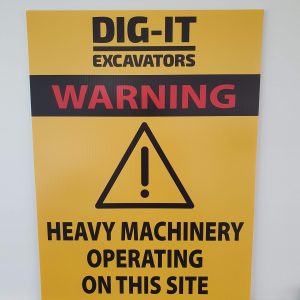 yellow printed corflute signs for dig it